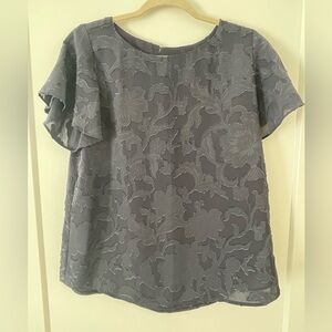 LOFT Dusty Blue Short Sleeve Textured Jacquard Blouse